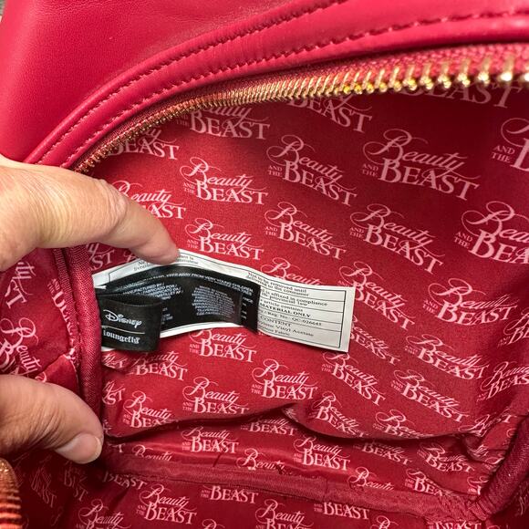 Loungefly Disney Beauty and the Beast Winter Scene Backpack Red - Picture 7 of 7